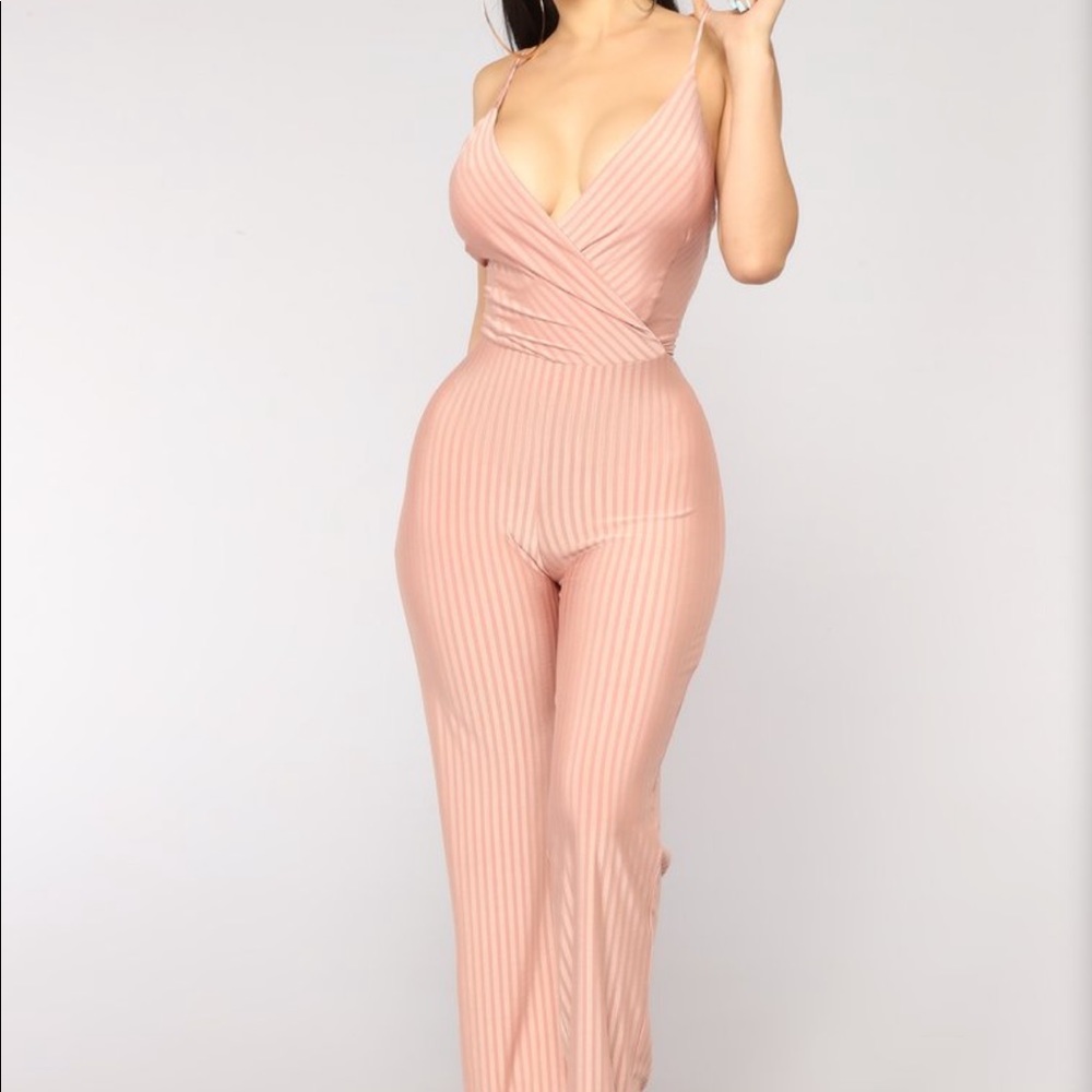 NWT Fashion Nova “Press Rewind Stripe Jumpsuit”